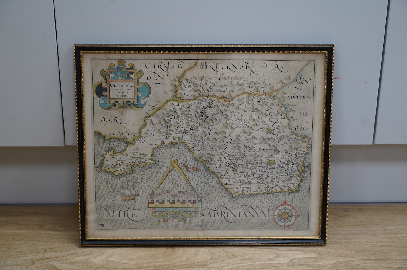 Saxton Kip / Hole, hand coloured engraved map of Glamorgan, 29 x 36cm. Condition - fair to good